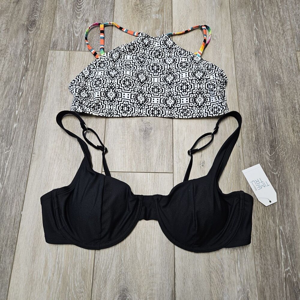 Time and Tru & Xhilaration Bundle Bikini Tops Black Underwire Women's Large